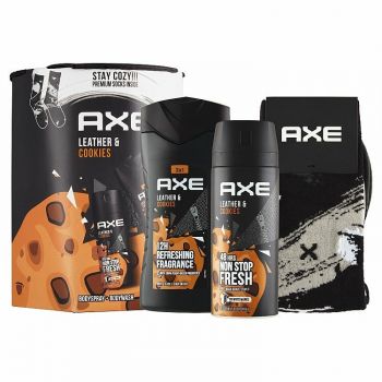 Hlavný obrázok AXE LEATHER & COOKIES darčeková kazeta pre mužov Sprchový gél 250ml, Deodarant 150ml, Ponožky