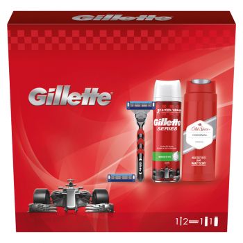 Hlavný obrázok Gillette Darčeková Kazeta pre Mužov M3T Holiaci Strojček, 2 Hlavice, Gél na holenie 250ml,Old Spice Sprchový gél 250ml