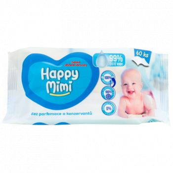 Hlavný obrázok Happy Mimi detské obrúsky 99% čistej vody bez parfumácie, konzervantov 60ks