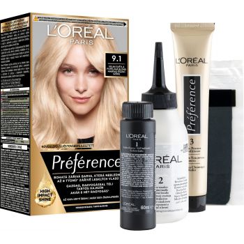 Hlavný obrázok Loréal Préférence 9.1 Veľmi svetlá popolavá blond farba na vlasy
